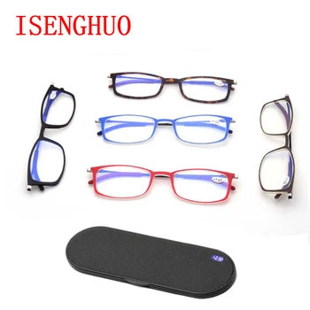 Ultra ince taşınabilir okuma gözlüğü erkekler kadınlar HD Anti-yorgunluk TR90 ışık tasarımı anti-mavi ışık Büyüteç Presbiyopi Gözlük