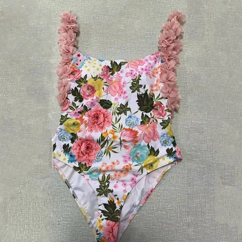 Pembe Üç Boyutlu Çiçek Kayış Mayo Yüksek Bel Tek Parça Kesme Backless Bikini ve Etek Zarif Fit Kadın Beachwear