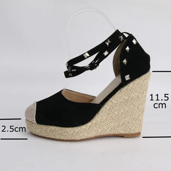 ANNYMOLI Sandalet Kadın Perçinler Platformu Takozlar Yüksek Topuklu Espadrille Ayakkabı Yaz Seksi Bohemia Ayak Bileği Kayışı Sandalet Boyutu 34-43
