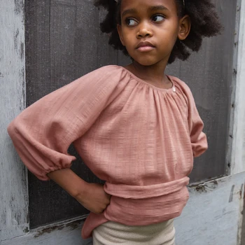 100 % Organik Pamuk kız çocuk yaz elbisesi 2022 Yeni çocuk Yuvarlak Boyun Üç Çeyrek Kollu Yan Düğme Gevşek A-Line Elbiseler TZ120