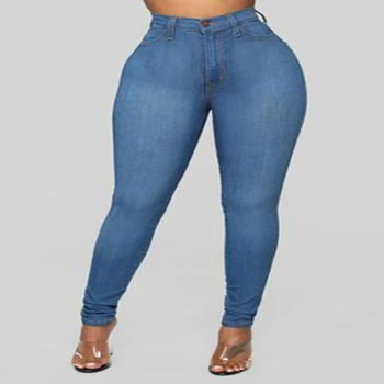 Kadın Kot Yüksek Bel İnce Streç Sıkı Denim Pantolon 2021 Sonbahar Ve İlkbahar Mavi Retro Yıkanmış Elastik İnce kalem pantolon