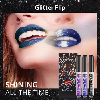 3psc Glitter Parlak Dudak Parlatıcısı Seti Sıvı Ruj Mat Değişti Metalik Parlak Seksi Siyah Mor Mavi Dudak Tonu Makyaj Kozmetik