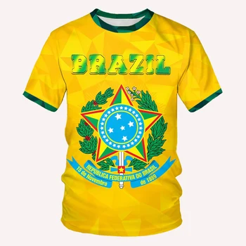 Yaz Erkek moda üst giyim Brezilya Bayrağı 3D Baskılı Kıyafet Büyük Boy T-shirt Casual Vintage Spor Nefes Koşu Eşofman
