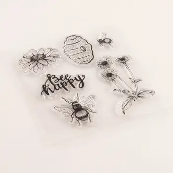 Mutlu Arı Çiçek Silikon Şeffaf Mühür Damga DIY Scrapbooking Kabartma Fotoğraf Albümü Dekoratif Kağıt Kartı Zanaat Sanat El Yapımı Hediye