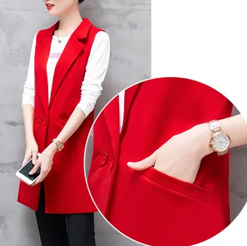 Yelek Kadın Artı Boyutu Kolsuz Ceket Uzun Yelek Blazer Resmi İş Bayanlar Ofis Vintage İnce Takım Elbise Yelek Kadın Ceket