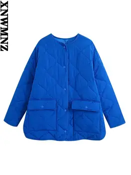 XNWMNZ 2021 kadın Vintage Mavi büyük boy ceket parkas coat Moda uzun kollu Kadın Etekler kadın giyim Sonbahar Kış