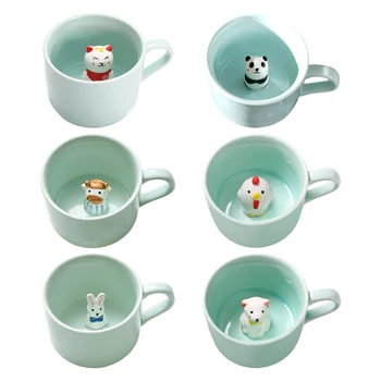 Yaratıcı seramik fincan kahve Kupa 3D süt kupası Hayvan Içinde Sevimli Karikatür Panda Tavşan Yavru Köpek Tee Fincan Seladonlar Fincan