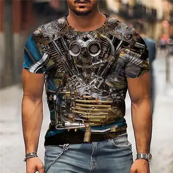 Motosiklet motoru ağır metal punk rock Erkek T-Shirt Baskı Kısa Kollu Yaz Kişilik Moda erkek t-shirtü