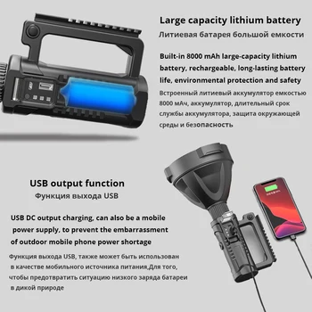 Güçlü LED el feneri Taşınabilir XHP70.2 Torch USB Şarj Edilebilir Projektör Su Geçirmez Spot Tabanı ile balıkçı ışığı Fener