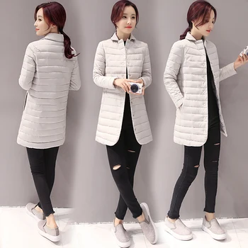 Yeni Sonbahar Kış 2021 moda ışık Ceket Pamuk kadın Uzun İnce Pamuk Kore Katı Ayakta Yaka Aşağı Ceket pamuklu ceket