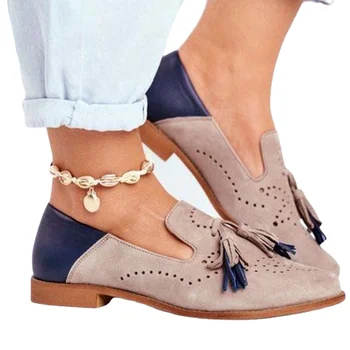 Yeni gündelik kadın ayakkabısı Moda Saçak Colorblock Sığ Ağız Loafer'lar Rahat Nefes Basit Flats Sapatos Casuais