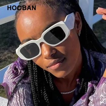 HOOBAN Moda Küçük Dikdörtgen Güneş Gözlüğü Kadın Erkek Retro Marka Tasarımcısı Geniş Bacaklar güneş gözlüğü Moda Renkli Gözlük UV400