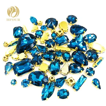 Yeni Altın taban karışık boyutu mix şekli Tavuskuşu Mavi cam kristal flatback rhinestones dikmek DIY Düğün dekorasyon Aksesuarları