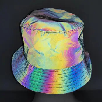 Renkli Yansıtıcı Kova Şapka Erkekler Kadınlar için hip hop şapka Streetwear Punk Kapaklar Çift Güneş Kişilik Balıkçı Şapka Gorro Gorras