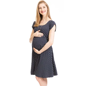 Hamile kıyafetleri 2022 Yaz Yeni Gebelik Elbise Kısa Kollu Polka Dot Casual kadın elbiseleri Emzirme Giyim T1005
