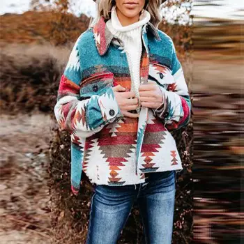 Renkli şık Vintage etnik tarzı kadın mont sıcak kış ceket etnik tarzı kalma için