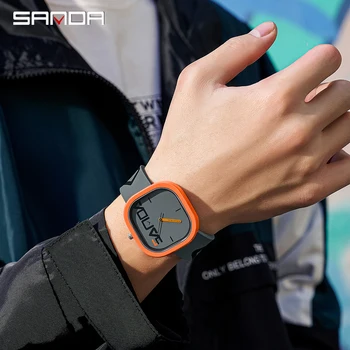 Sanda'nın erkek ve kadın kare dijital saati için yeni silikon kayışı, eğimli kasalı havalı, basit bir çocuk saatidir