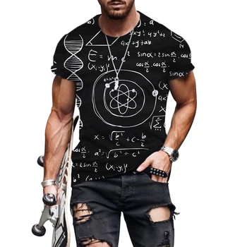 Matematiksel Formülü Baskı Erkekler Kısa Kollu T-Shirt Yaz Moda Rahat 3D Kişilik Ilginç Yuvarlak Boyun Tees Tops