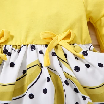 2 Adet Sevimli Bebek Yaz Bebek Kız Elbise Kıyafetler Meyve Baskı Parlama Kollu Yay Yuvarlak Boyun Elbise + İlmek Kafa Bandı