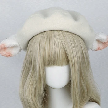 Zarif Ressam Şapka Şık Lolita Kuzu Kulaklar Bere Gösterisi Yüz Küçük Sekizgen Şapka Kış Günlük Giyim Sokak Gezinme