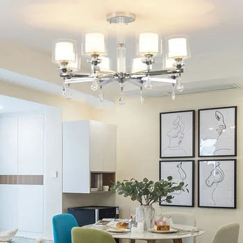 Modern krom kristal avize cam gölge oturma yemek odası yatak odası ışıkları LED avizeler krom Metal aydınlatma
