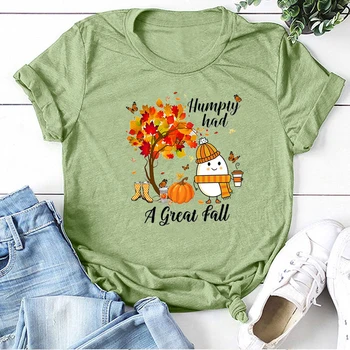 Humpty Vardı Büyük Sonbahar Baskılı Cadılar Bayramı T-shirt Kadın Yaz 2020 Grafik Tee T Shirt Kısa Kollu Harajuku Bayanlar Üst