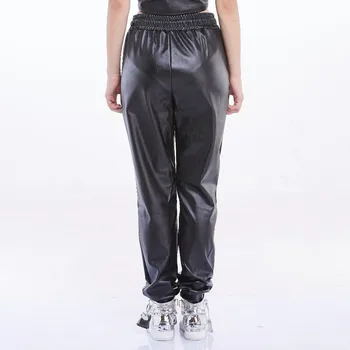 Heroprose Marka 2021 Sonbahar Kış Yeni Moda siyah suni deri Joggers Gevşek Hip Hop Sokak Giyim Sıska harem pantolon Kadın