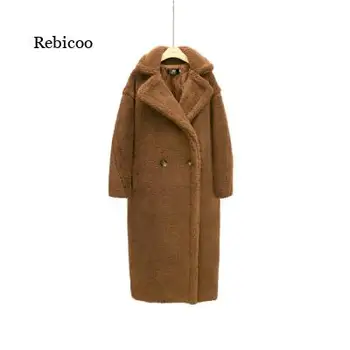 Kış Kadın Faux Kürk Teddy Coat Katı Renk Sıcak Uzun Kürk Palto Kadın Yaka Giyim Marka Kalın Ceket NICE034
