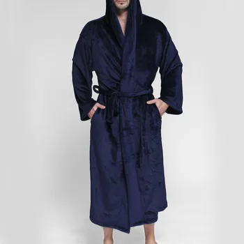 Erkekler Kış Artı Boyutu 10XL 12XL Uzun Pazen Polar Bornoz Kimono Sıcak bornoz Erkekler Rahat Elbiseler Gece Pijama