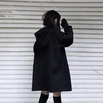 Y2k Ceketler Kadın Uzun Kollu Katı Tek Göğüslü Gevşek Mujer Streetwear Sonbahar Casual Cepler Kadın Siyah Giyim Şık BF