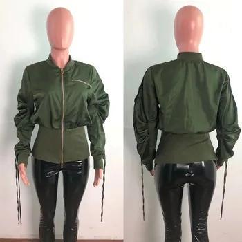 Yeşil Bombacı Ceket Kadın Kırpılmış Ceket Ceket Sonbahar Kış Streetwear İnce Uzun Kollu Su Geçirmez Fermuar Ceketler Kadınlar için 2022