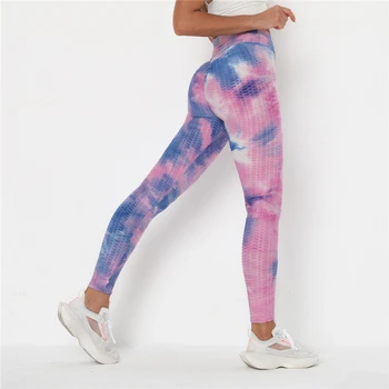Yeni Stil Kadın Yüksek Bel Spor Salonları Tayt Push Up Kalça fitness pantolonları Renk Kravat boya Moda Spor Tayt Anti Selülit Legging