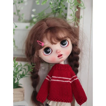 Yeni Varış Blythe Doll Giysileri Moda Çizgili Kazak Yuvarlak Boyun Örme Üst Blythe Doll için 30cm 1/6 OB24 Azon Licca Bebek