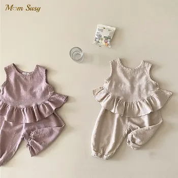 Bebek Kız pamuklu giysiler Seti Yelek Gömlek + Şort 2 ADET Bebek Yürüyor Kolsuz Giyim Seti Kıyafet Yaz Bebek Giysileri 1-10Y