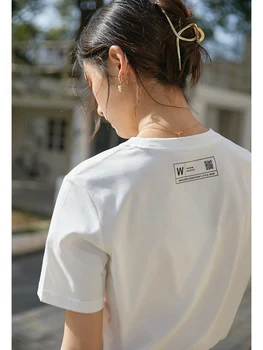 ZIQIAO Japon Yuvarlak Boyun Kısa Kollu Tee Düz Rahat Mektup Baskı T-Shirt Ofis Bayan Pamuklu Gömlek Katı Yaz Kadın Üst