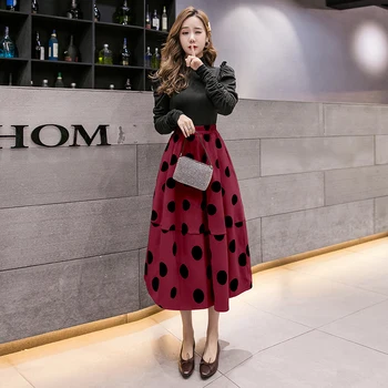 İlkbahar Sonbahar Etekler Bayan 2022 Moda Midi Orta Buzağı Kore Vintage Yüksek Bel Etek Kadın Pilili Polka Dot Baskılı Etek