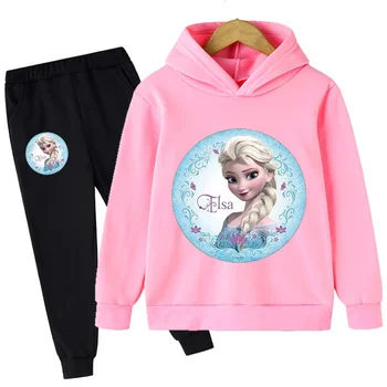 Disney Dondurulmuş Çocuklar Eşofman Kız Elbise Seti Dondurulmuş Elsa Hoodies ve pantolon Çocuk Spor Giyim Moda Spor Takım Elbise
