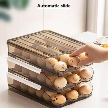 Otomatik Slayt Yumurta saklama kutusu Plastik Yumurta Tutucu Sepet Konteyner Dağıtıcı Organizatör Dolap Buzdolabı Mutfak Çekmeceleri Ev