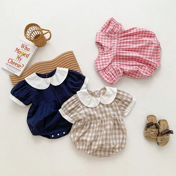 Yaz Bebek Bebek Kız Giysileri Toddler Bebek Tulum Bebek kız kısa kollu ızgara tulum Çocuk Giysileri