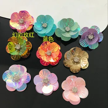 El yapımı boncuklu 3D çiçek yama bez yapıştırma renkli dekoratif aplike dıy aksesuarları giysi çantası kap ayakkabı çiçek yama