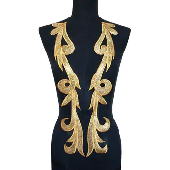 2 ADET Altın Tozu Elbisesi Aplikler Kumaş Yaka Dikmek Demir On Yamalar Asil Nakış Düğün Dekorasyon İçin Elbise DIY
