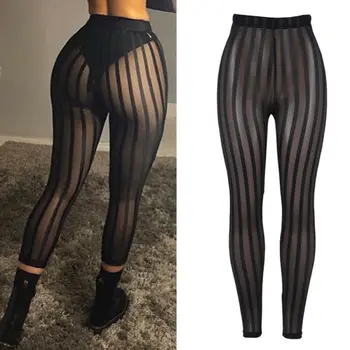 Hirigin 2019 Sıcak Satış Yaz kadın Seksi Sıkı Tayt Pantolon Pantolon Çizgili Perspektif Örgü pantolon Clubwear