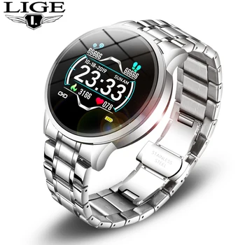 LIGE 2020 Yeni akıllı saat Erkekler Kalp Hızı Kan Basıncı Bilgi Hatırlatma Spor Su Geçirmez akıllı saat Android IOS Telefon için