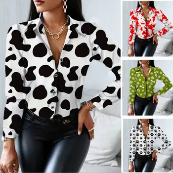 Streetwear 2021 Harajuku İnek Baskı Kırpılmış Kadın Ceket Rahat Düğmeler Ceket Kadın Hırka Bahar Sonbahar Ceketler Dış Giyim Yeni