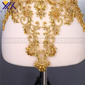 XFX VENÜS 1 Adet Katı Altın Kristal Aplike boncuklu suni elmaslı yama Elbise Süsleme DIY Elbise Trim Gelin Parti Elbise