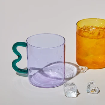 Tasarım Renkli kulak camı Kupa El Yapımı Basit Bardak Hediye Drinkware 300ml Dalga Kahve Fincanı Sıcak Su çilek cam kahve