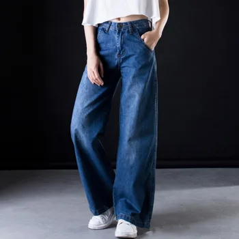 S-4XL günlük kot Geniş Bacak Pantolon Yüksek Bel Vintage Pantolon Düz Renk Gevşek Kot Kadınlar için