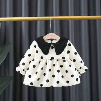 Kış yenidoğan bebek kız 1st doğum günü polka dot kadife sıcak elbise toddler kız bebek giyim moda tasarım elbise elbiseler