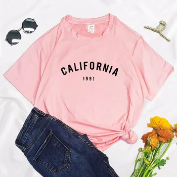Komik Kaliforniya ABD Retro Mektup Kadın T Shirt 2022 Yaz Yuvarlak Boyun Y2K Komik Polyester Karikatür T-shirt Grafik Streetwear