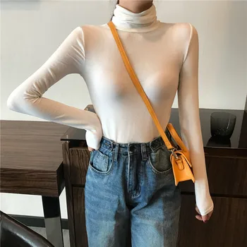 Uzun Kollu T-Shirt Kadın Sıska Balıkçı Yaka Temel Ulzzang Katı Şık Sonbahar Sıcak Satış Tüm Maç Zarif Casual Streetwear Kadın